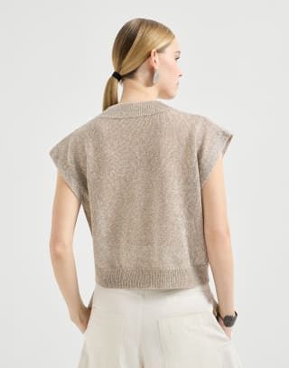 Pullover aus Leinen und Diamant-Baumwolle Hellbraun Damen - Brunello Cucinelli