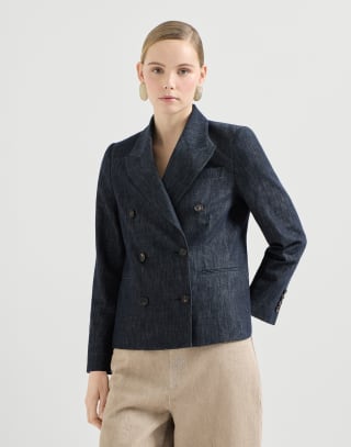 Denim-effect twill blazer Dark Denim Woman - Brunello Cucinelli