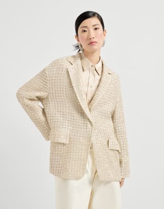 Blazer Dazzling Net Embroidery Crema Mujer - Brunello Cucinelli