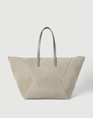 Bolso BC Duo grande en piel de ante Khaki Mujer - Brunello Cucinelli