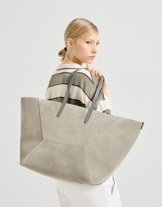 Bolso BC Duo grande en piel de ante Khaki Mujer - Brunello Cucinelli