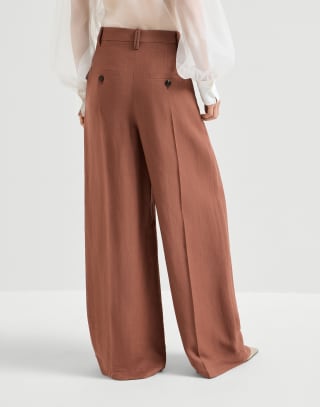 Fluid twill wide trousers with monili Firebrick Woman - Brunello Cucinelli