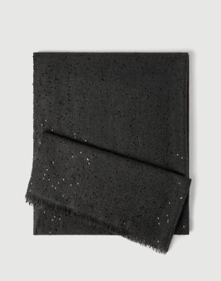 Cashmere and silk Diamond yarn scarf Lignite Grey Woman - Brunello Cucinelli