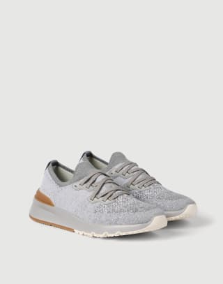Zapatillas de running de punto de algodón y piel de becerro Gris Hombre - Brunello Cucinelli