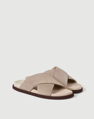 Sandalias slide de piel de ante Beige Hombre - Brunello Cucinelli