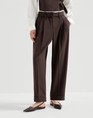 Tropical Luxury baggy sartorial trousers Cocoa Woman - Brunello Cucinelli