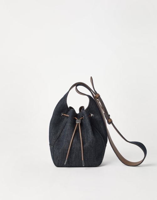 Bolso Bucket BC Duo pequeño de denim Denim Oscuro Mujer - Brunello Cucinelli