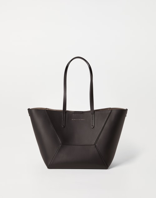 トートバッグ BRUNELLO CUCINELLI LEATHER SHOPPING BAG Brunello Cucinelli BC Duo Geometric Monili Leather Tote Bag