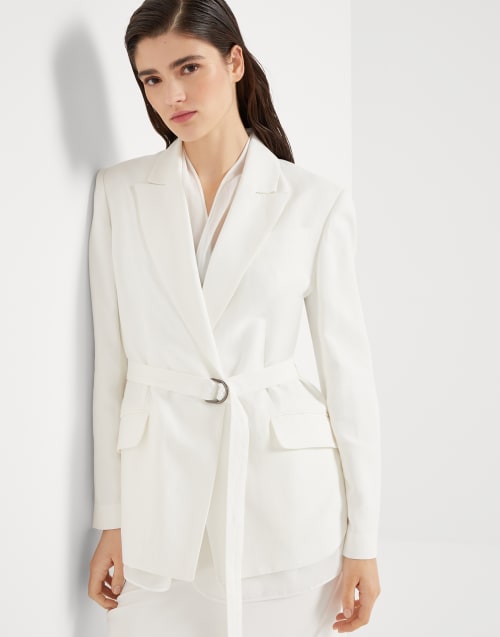 Blazer de sarga con Monile Blanco Mujer - Brunello Cucinelli