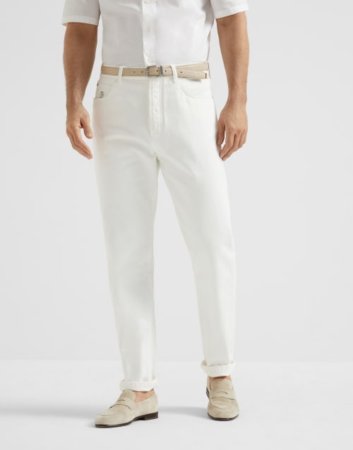 BRUNELLO CUCINELLI デニムジーンズ Lightweight denim trousers for Man in Ecru | Brunello Cucinelli