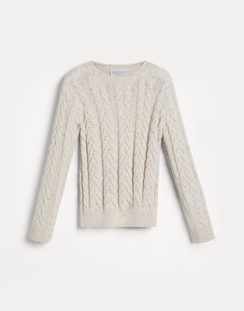 BRUNELLO CUCINELLI ホワイトカーディガン　スパンコール　麻　絹 BRUNELLO CUCINELLI(ブルネロクチネリ) カーディガン(レディース