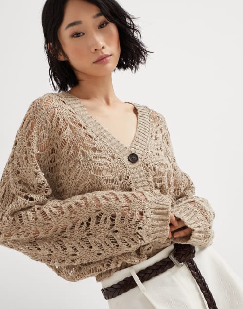 Foliage Lace cardigan Beige Woman - Brunello Cucinelli
