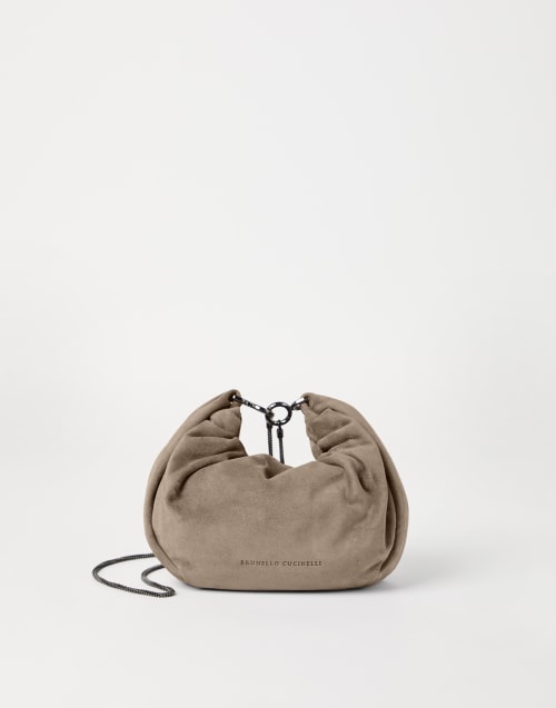 Bolso Hobo Brioche en piel de ante Salvia Mujer - Brunello Cucinelli