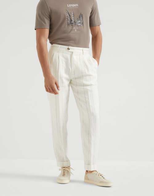 【Brunello Cucinelli】コットンブレンドスリムパンツ Brunello Cucinelli - Striped linen and wool slim pants