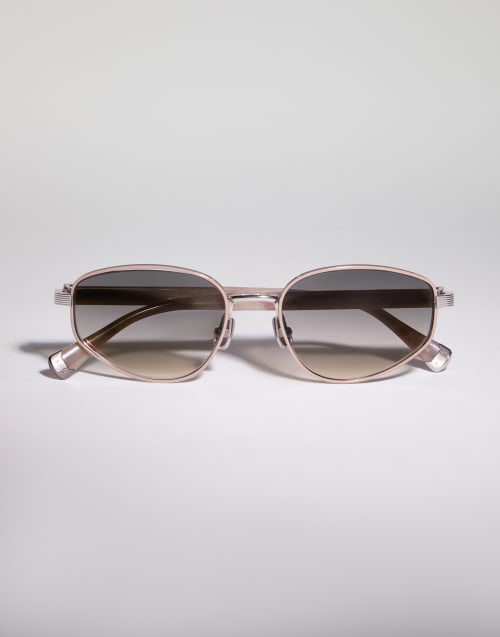 Geometric titanium sunglasses Silver / Cashmere Beige Eyewear - Brunello Cucinelli