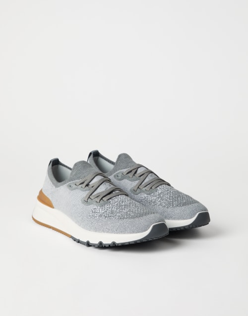 スニーカー Brunello Cucinelli Sneakers Brunello Cucinelli - Gray Cotton Knit Trainer | Mitchell Stores