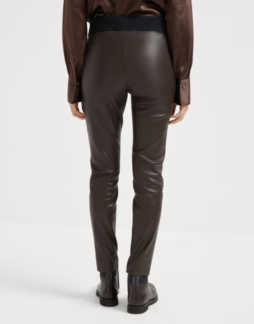 弹力纳帕皮紧身裤 深棕色 女款 - Brunello Cucinelli