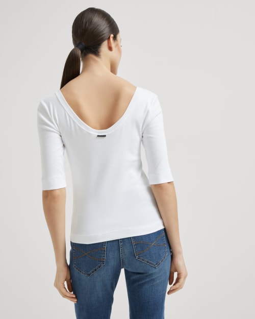 T-shirt in jersey a costina Bianco Donna - Brunello Cucinelli