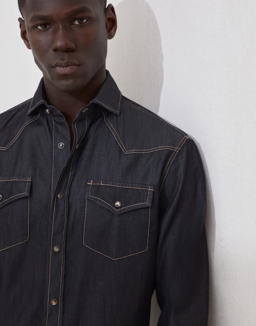 Lightweight denim shirt Dark Grey Man - Brunello Cucinelli