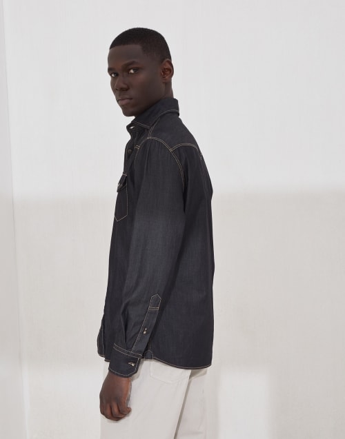 Lightweight denim shirt Dark Grey Man - Brunello Cucinelli