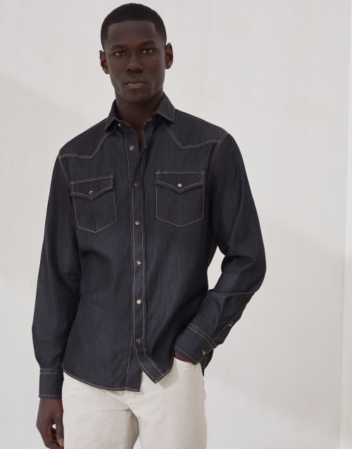 Lightweight denim shirt Dark Grey Man - Brunello Cucinelli