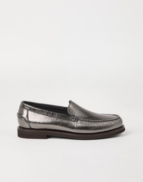 Lamé calfskin Penny Loafer Silver Woman - Brunello Cucinelli