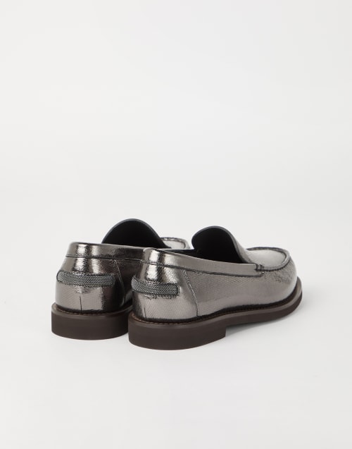 Lamé calfskin Penny Loafer Silver Woman - Brunello Cucinelli