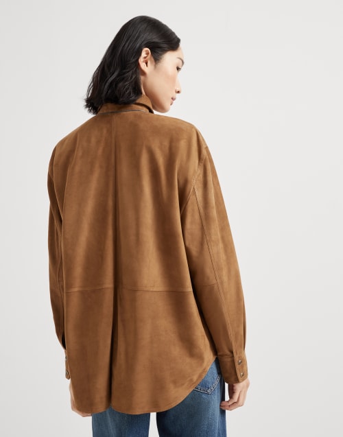 Suede shirt with monili Light Brown Woman - Brunello Cucinelli