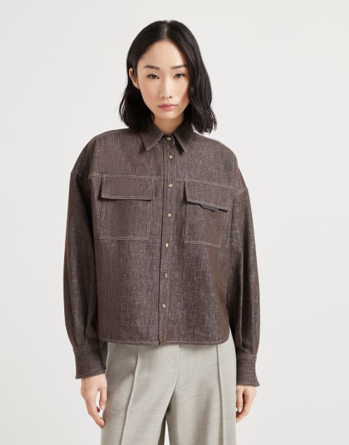 Sparkling no-fade denim shirt Cocoa Woman - Brunello Cucinelli