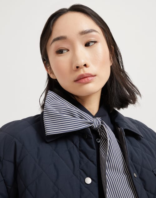 Poplin foulard with monili Blue Woman - Brunello Cucinelli