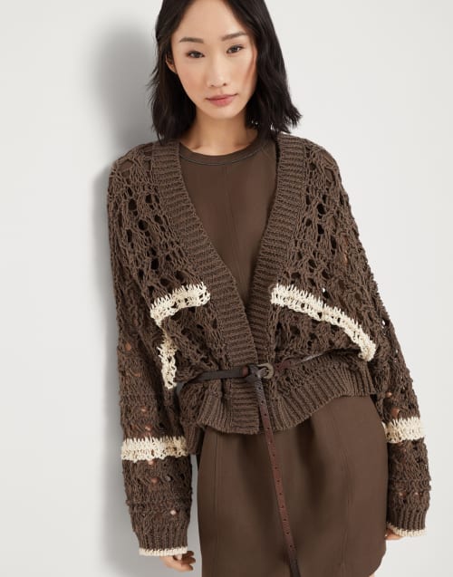 Textured net cardigan Chocolate Woman - Brunello Cucinelli