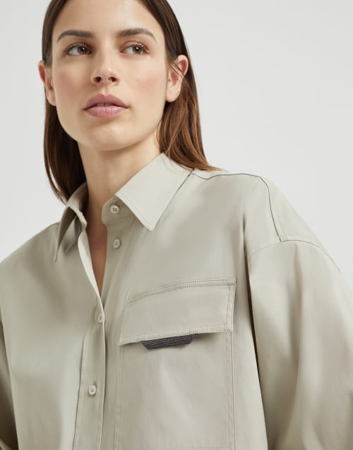 Stretch poplin shirt Cool Beige Woman - Brunello Cucinelli