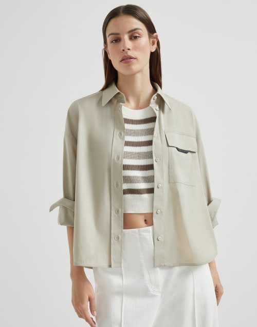 Stretch poplin shirt Cool Beige Woman - Brunello Cucinelli