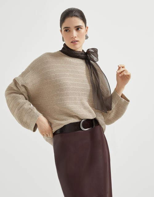 Cotton Diamond yarn sweater Warm Beige Woman - Brunello Cucinelli