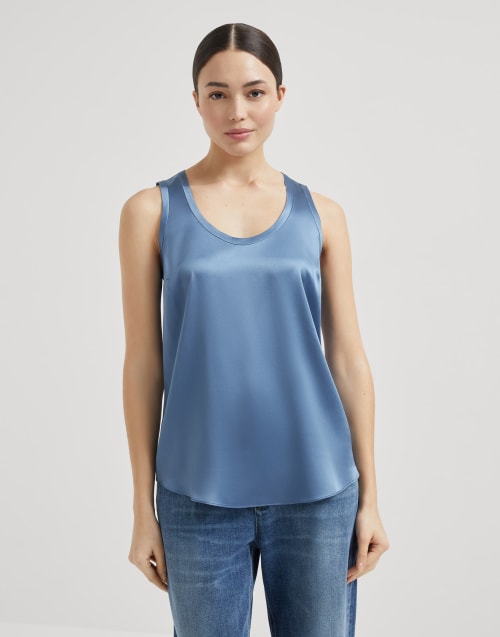 Satin top Oxford Blue Woman - Brunello Cucinelli
