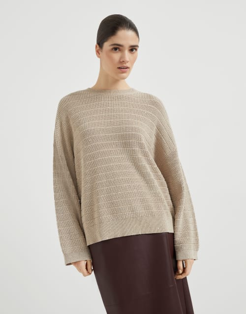 Brunello Cucinelliリブ.ウール.シルク切替トップス Brunello Cucinelli Ribbed Long-Sleeve Monili Zip-Up Top