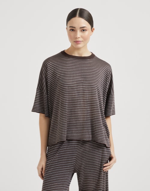 T-shirt en laine vierge et cachemire Cacao Femme - Brunello Cucinelli