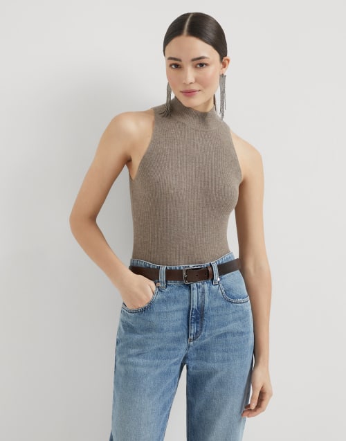 Cashmere knit top Light Brown Woman - Brunello Cucinelli