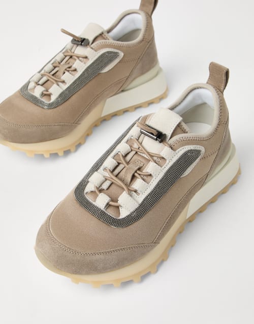 Techno fabric and suede runners Beige Woman - Brunello Cucinelli
