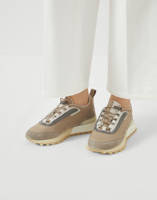 Techno fabric and suede runners Beige Woman - Brunello Cucinelli