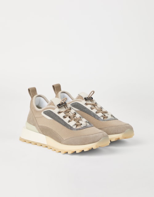Techno fabric and suede runners Beige Woman - Brunello Cucinelli