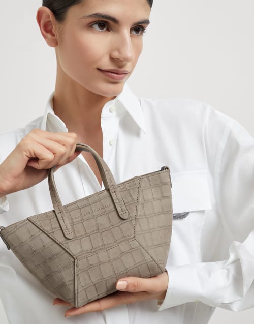 Croc print BC Duo mini bag Light Brown Woman - Brunello Cucinelli