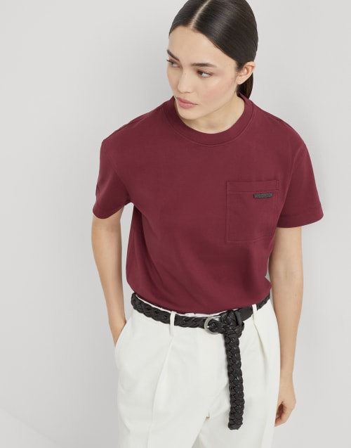 Cotton jersey T-shirt Burgundy Woman - Brunello Cucinelli