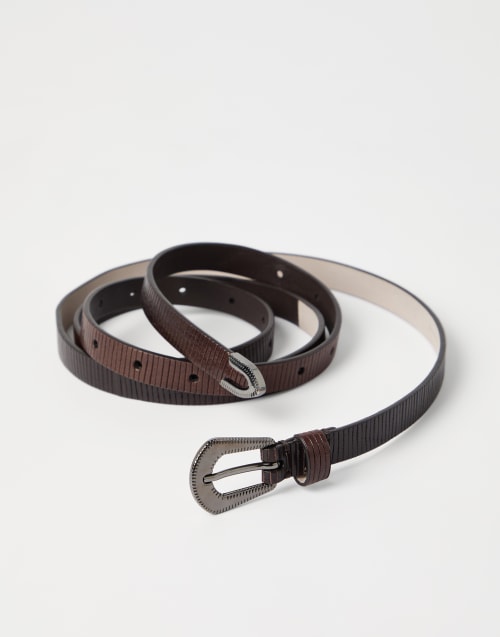 Carved leather belt Cocoa Woman - Brunello Cucinelli