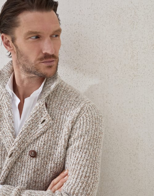 Cardigan with metal buttons Ecru Man - Brunello Cucinelli