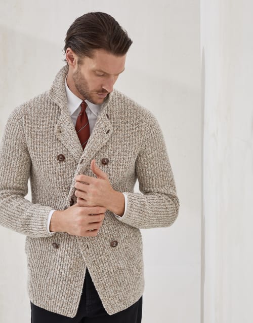 Cardigan with metal buttons Ecru Man - Brunello Cucinelli