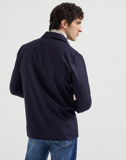 Virgin wool flannel overshirt Blue Man - Brunello Cucinelli