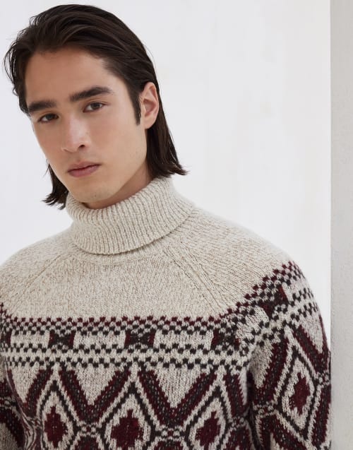 Pull à col montant Jacquard Écru Homme - Brunello Cucinelli