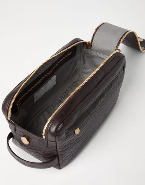 Beauty case in pelle con grana Marrone Uomo - Brunello Cucinelli