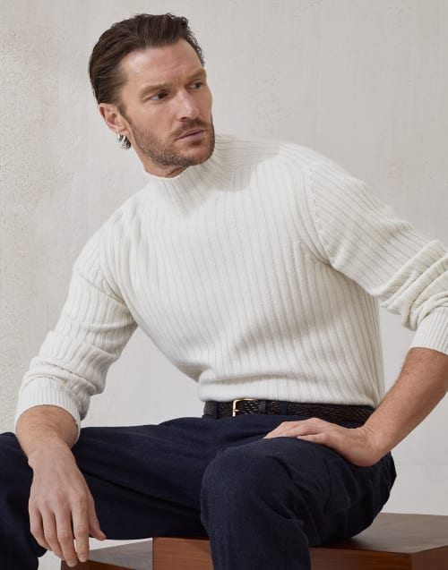 Ribbed turtleneck sweater Panama Man - Brunello Cucinelli